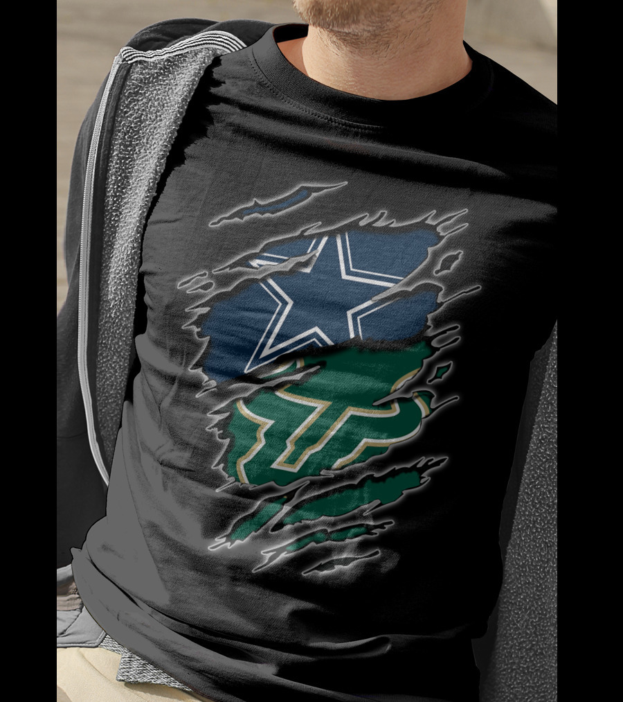 Cowboys Bulls Star And Usf Bulls Horns Claw Marks T-Shirt