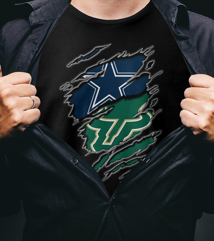Cowboys Bulls Star And Usf Bulls Horns Claw Marks T-Shirt