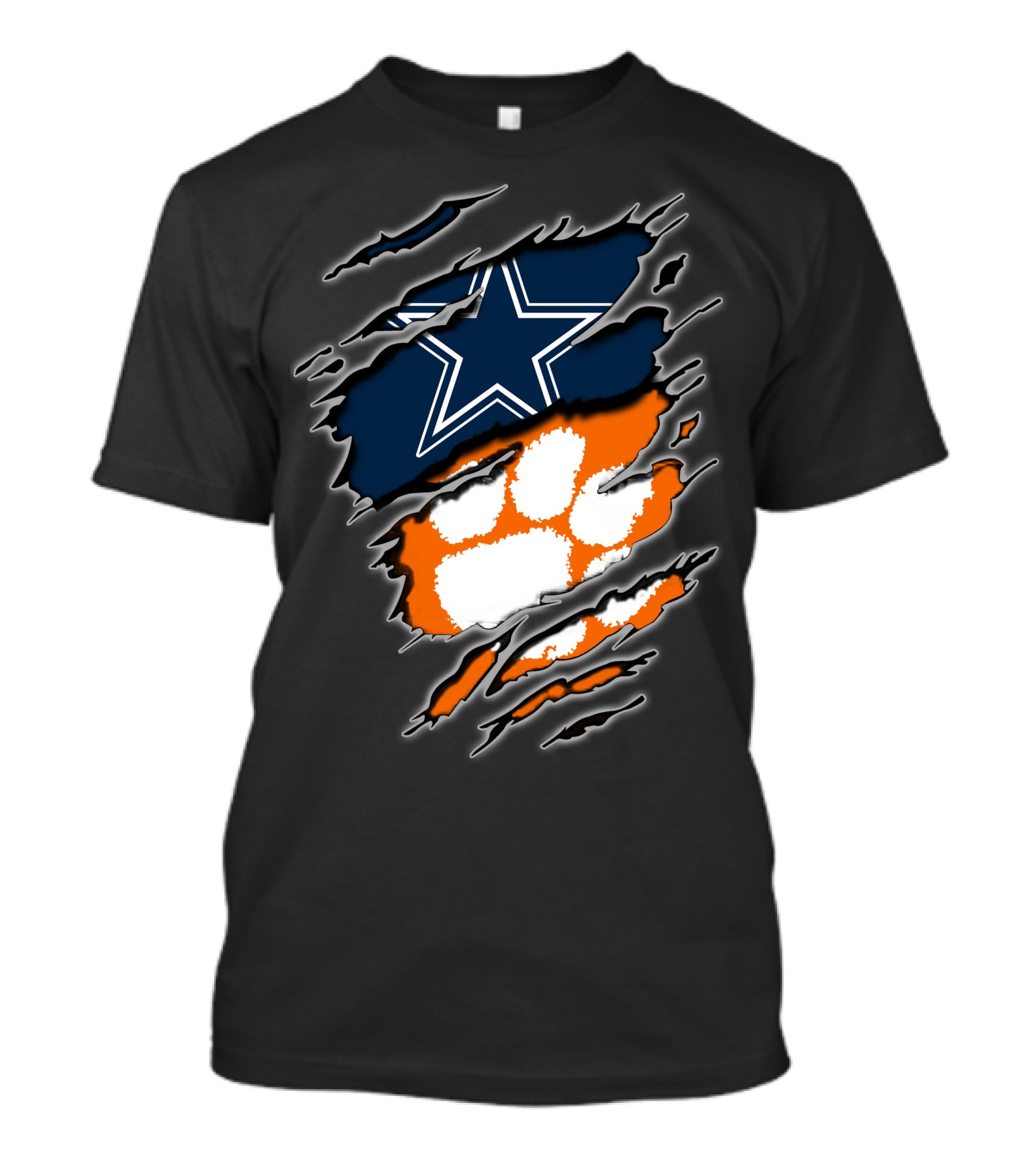 Cowboys Star Paw Clemson Logo Ripped T-Shirt