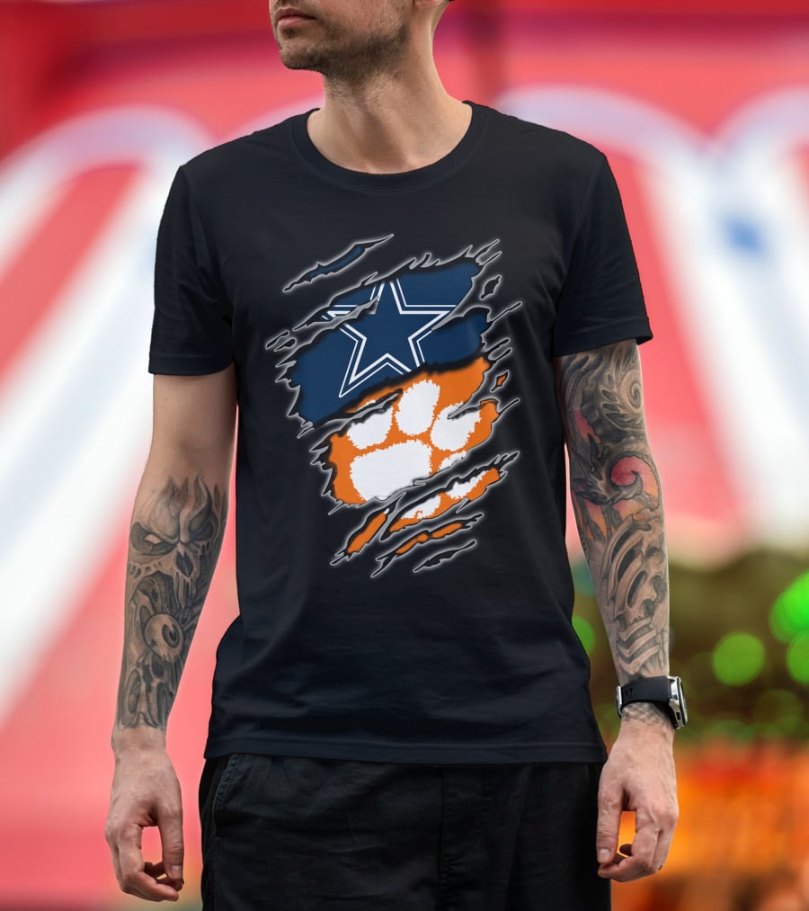 Cowboys Star Paw Clemson Logo Ripped T-Shirt