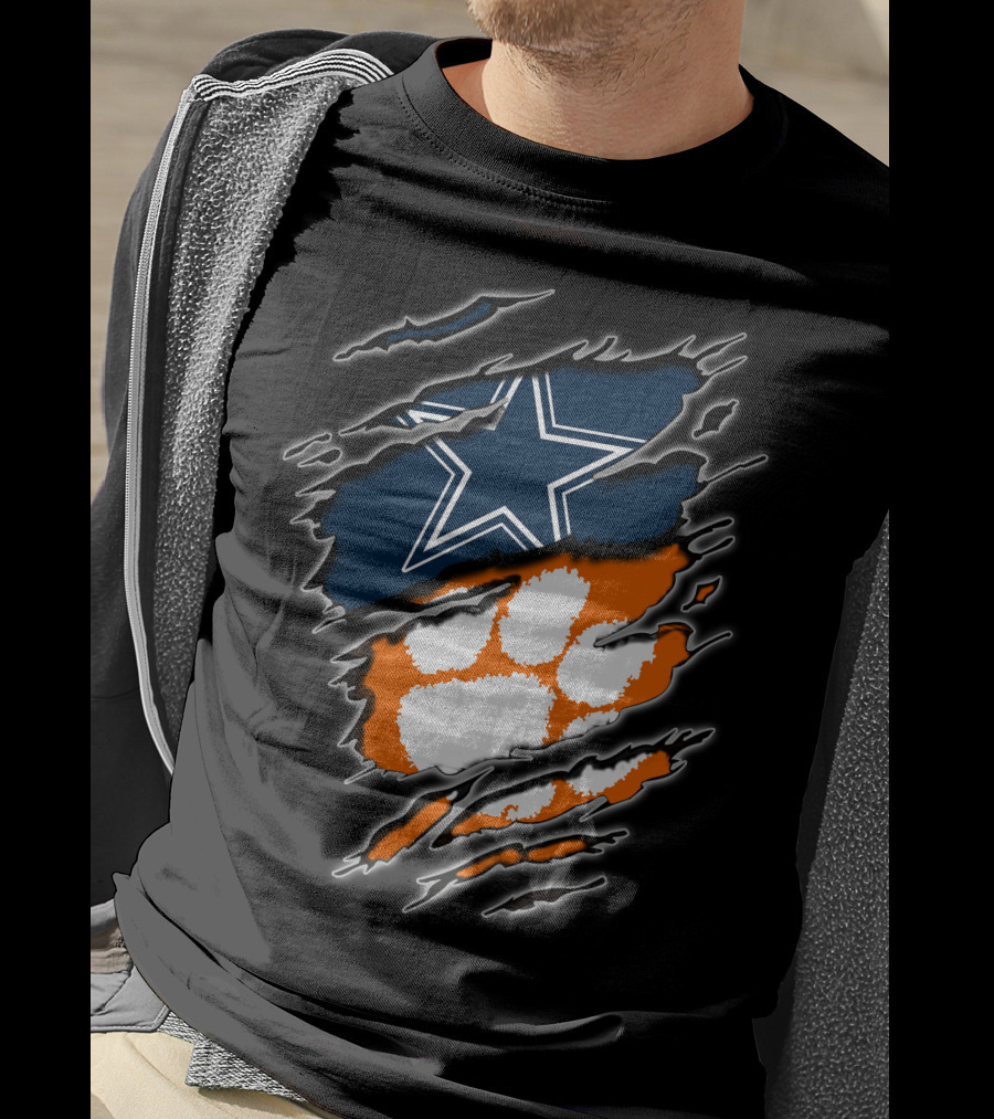 Cowboys Star Paw Clemson Logo Ripped T-Shirt