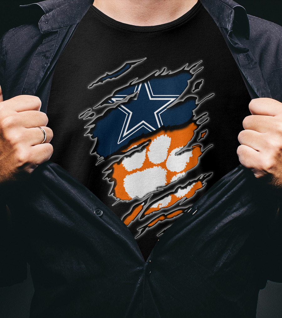 Cowboys Star Paw Clemson Logo Ripped T-Shirt