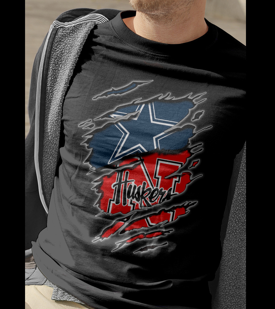 Dallas Cowboys Nebraska Cornhuskers Logo Mashup T-Shirt