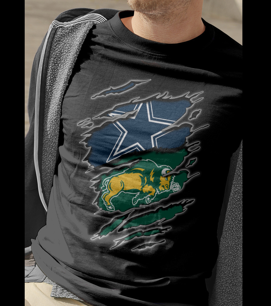 Dallas Cowboys North Dakota State Bison Dual Logo Ripped T-Shirt