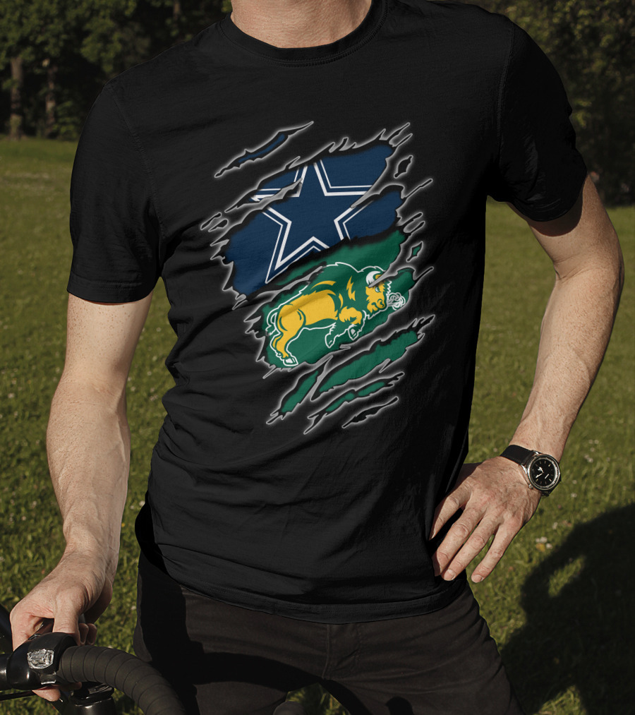 Dallas Cowboys North Dakota State Bison Dual Logo Ripped T-Shirt