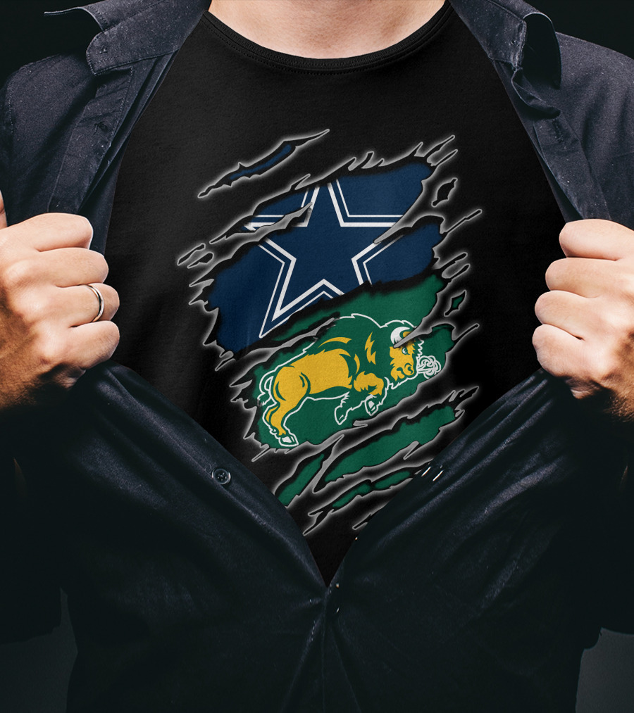 Dallas Cowboys North Dakota State Bison Dual Logo Ripped T-Shirt