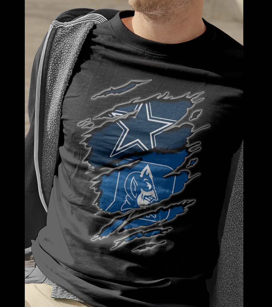 Dallas Cowboys Star Duke Blue Devils Logo Torn T-Shirt