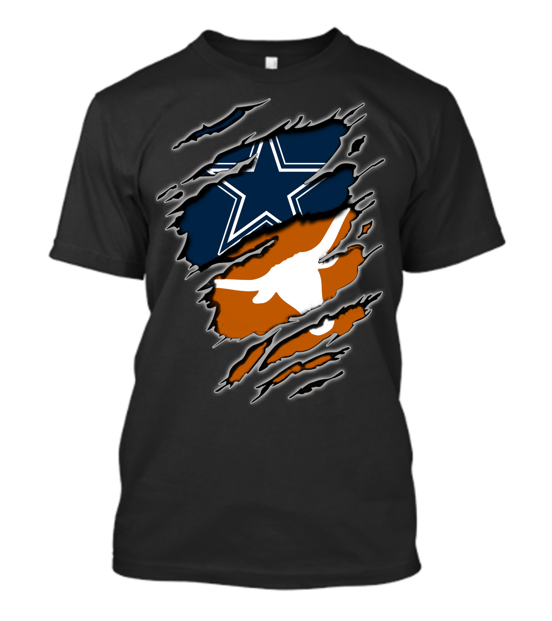 Cowboys Longhorn Star And Bull Ripped Layers T-Shirt