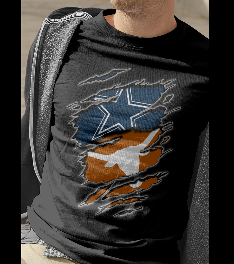 Cowboys Longhorn Star And Bull Ripped Layers T-Shirt