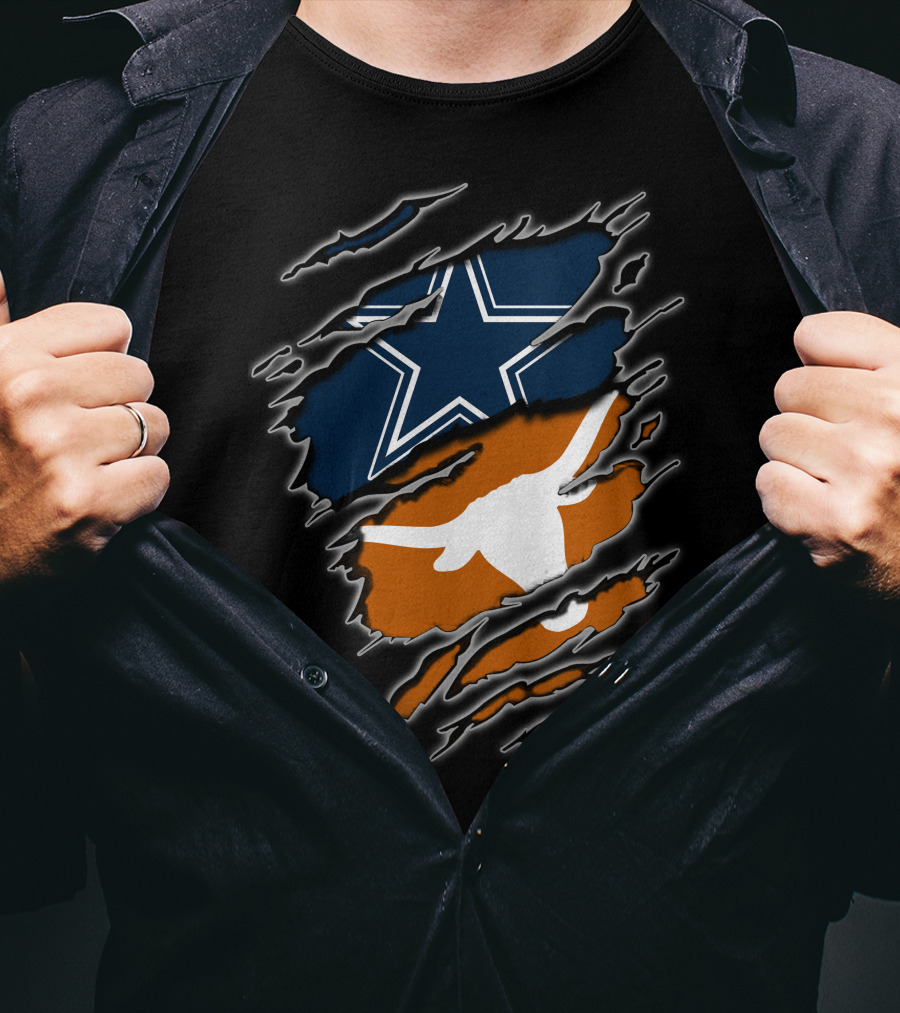 Cowboys Longhorn Star And Bull Ripped Layers T-Shirt