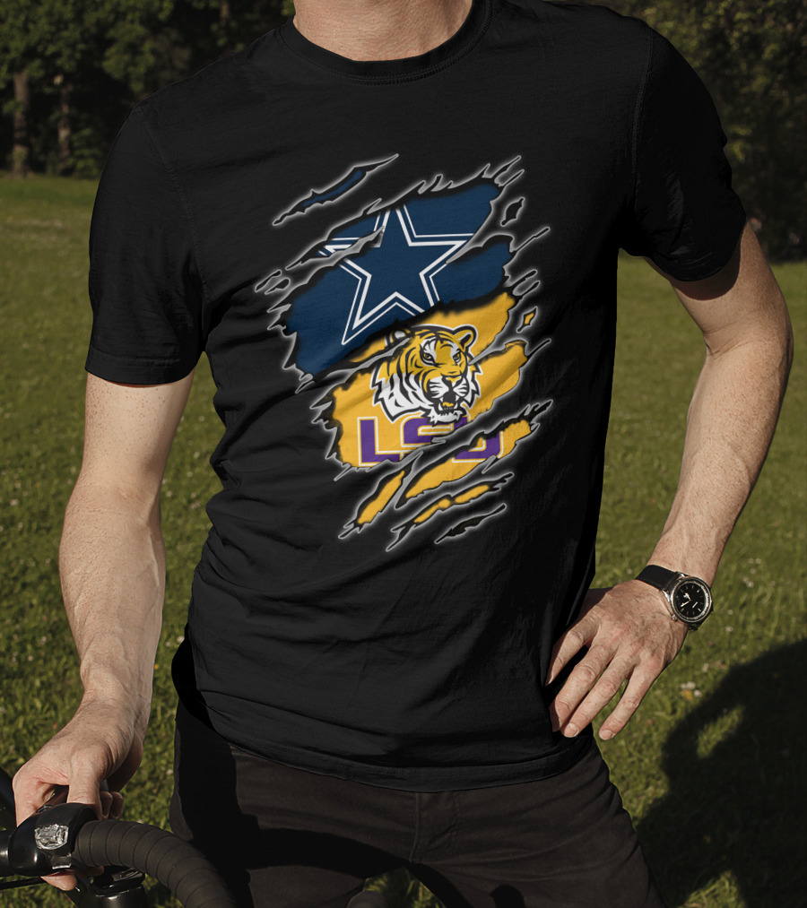 Cowboys Star Logo And Lsu Tiger Claw Swipes T-Shirt