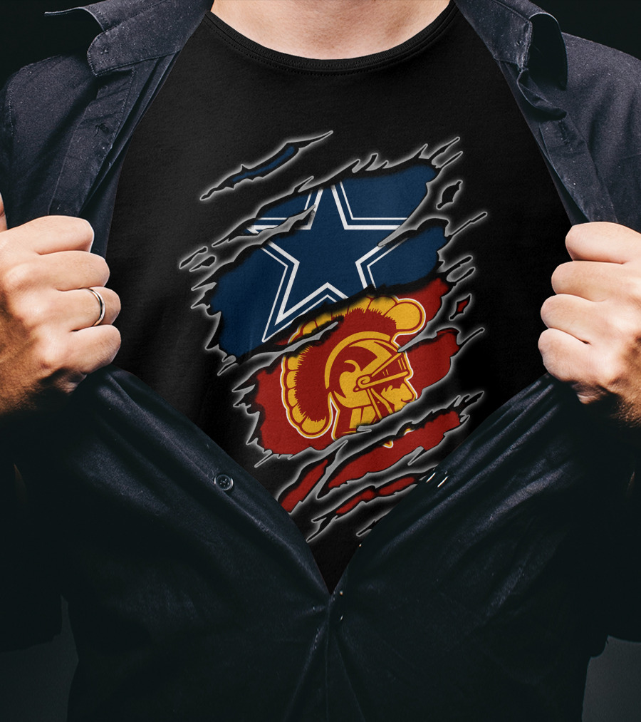 Cowboys Star Over Trojan Helmet Torn T-Shirt