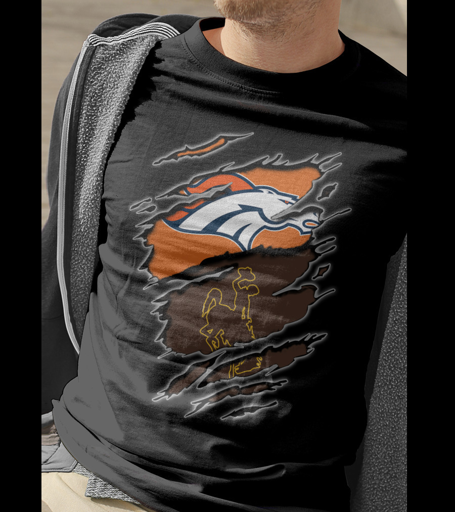 Broncos Wyoming Horse Logo With Cowboy And Horse Elements T-Shirt