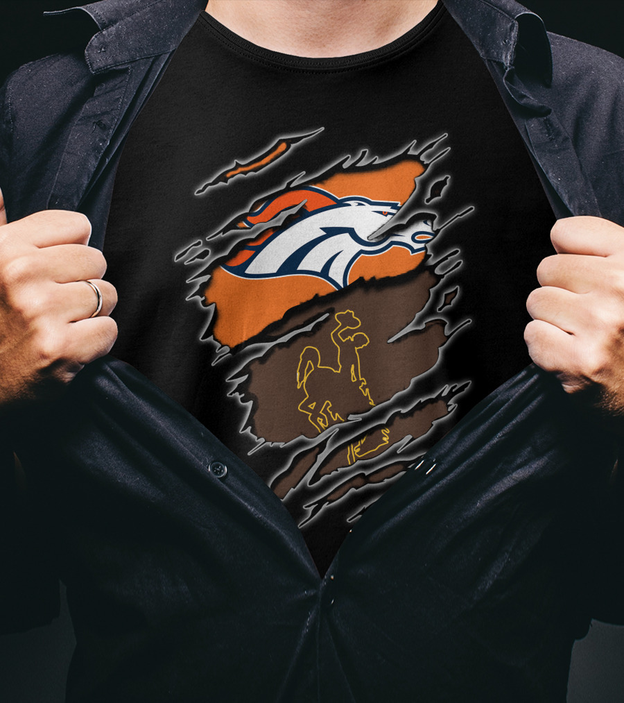 Broncos Wyoming Horse Logo With Cowboy And Horse Elements T-Shirt