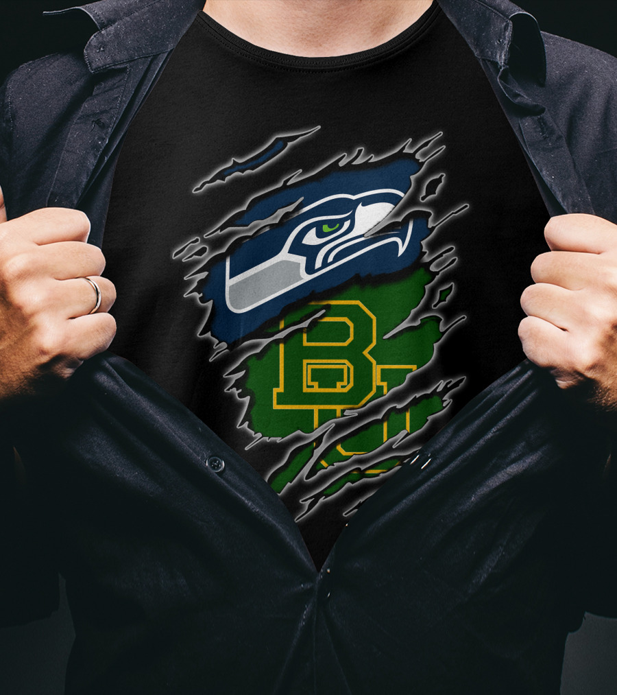 Seahawks Baylor Green And Blue Logo Fusion T-Shirt