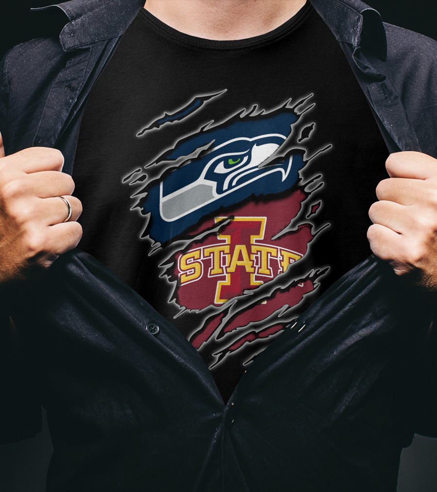 Seahawks Iowa State Cyclones Seattle Logo Torn Effect T-Shirt