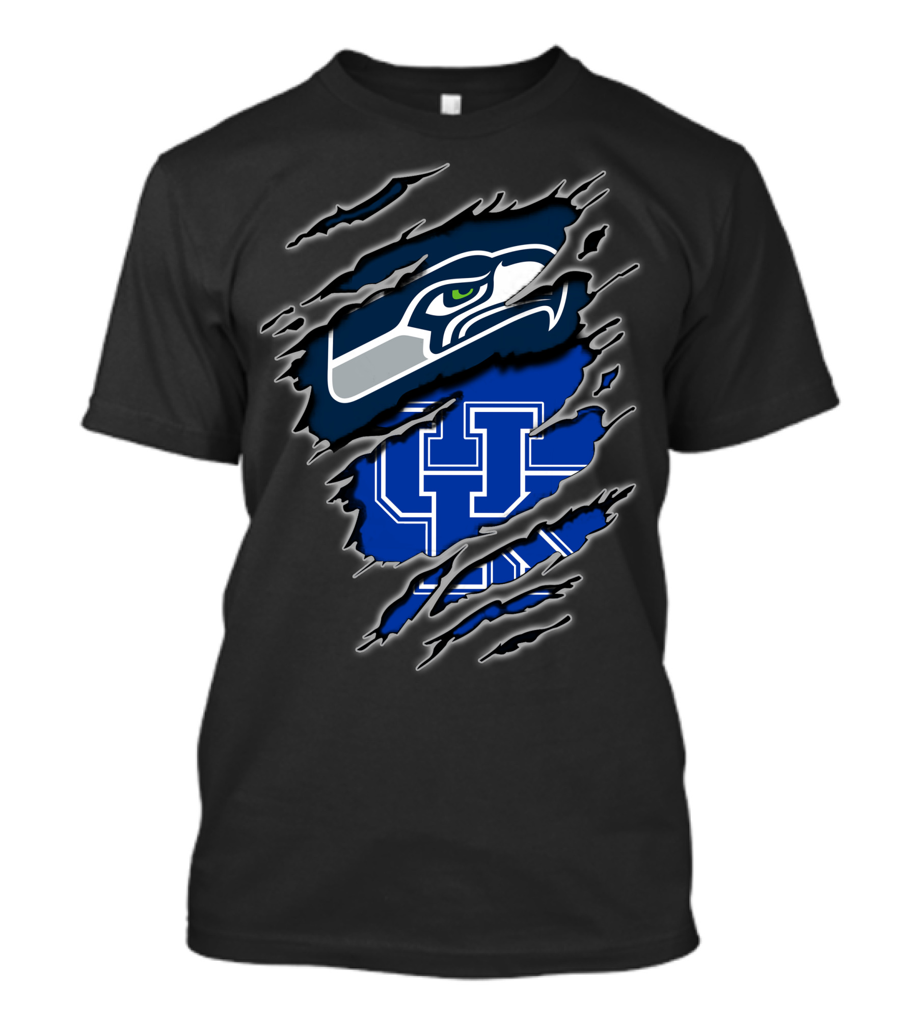Seahawks Uk Blue Claw Mark Logo Ripped Effect T-Shirt