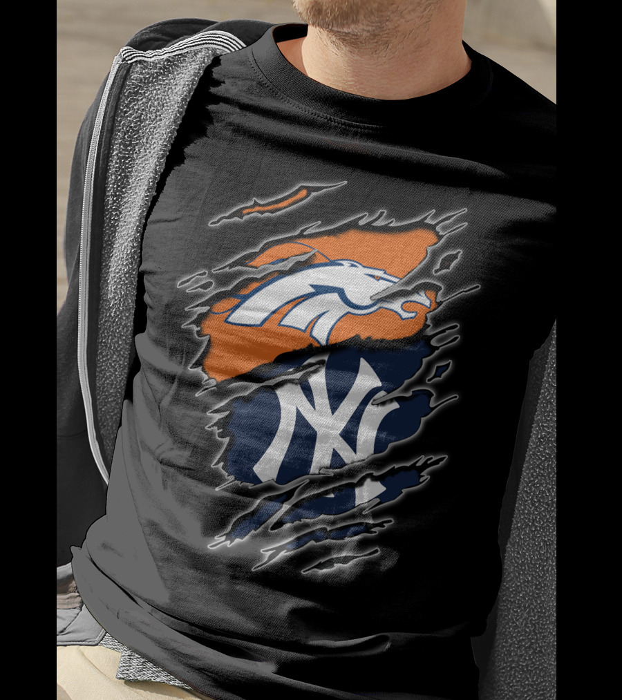 Broncos Yankees Logos Fusion Iconic Rip T-Shirt