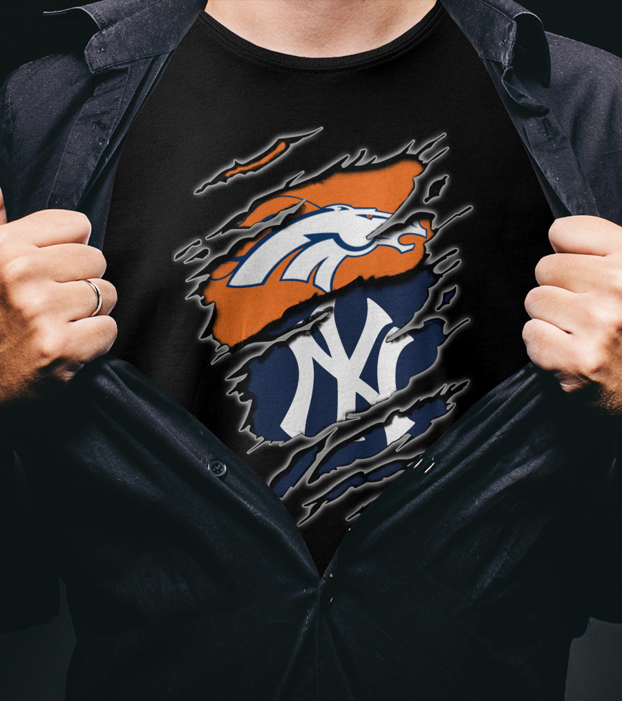 Broncos Yankees Logos Fusion Iconic Rip T-Shirt