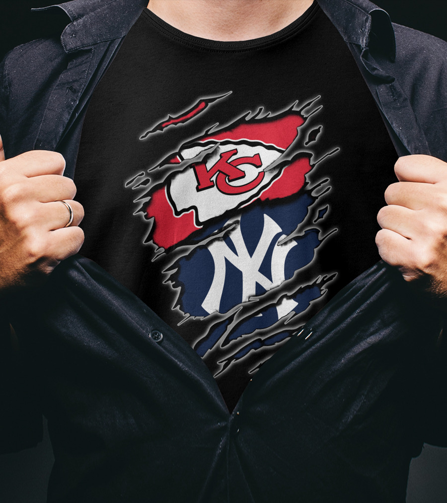 Kansas City Chiefs New York Yankees Crossover Sports Fan Gear T-Shirt