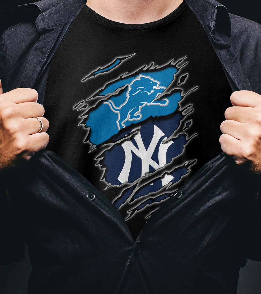 Detroit Lions New York Yankees Claw Rip T-Shirt