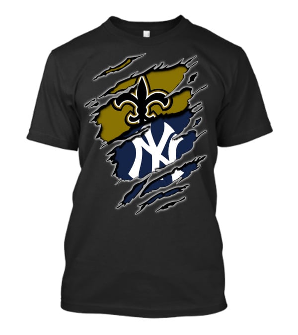 New Orleans Saints New York Yankees Cross Team Fan Passion T-Shirt