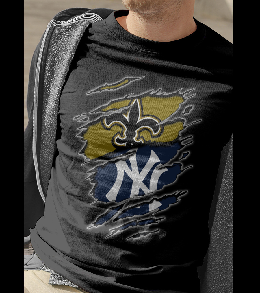 New Orleans Saints New York Yankees Cross Team Fan Passion T-Shirt