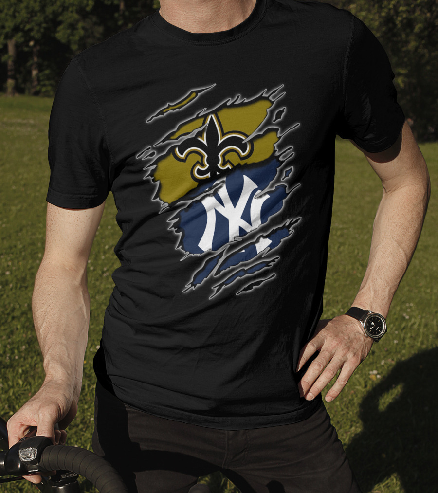 New Orleans Saints New York Yankees Cross Team Fan Passion T-Shirt