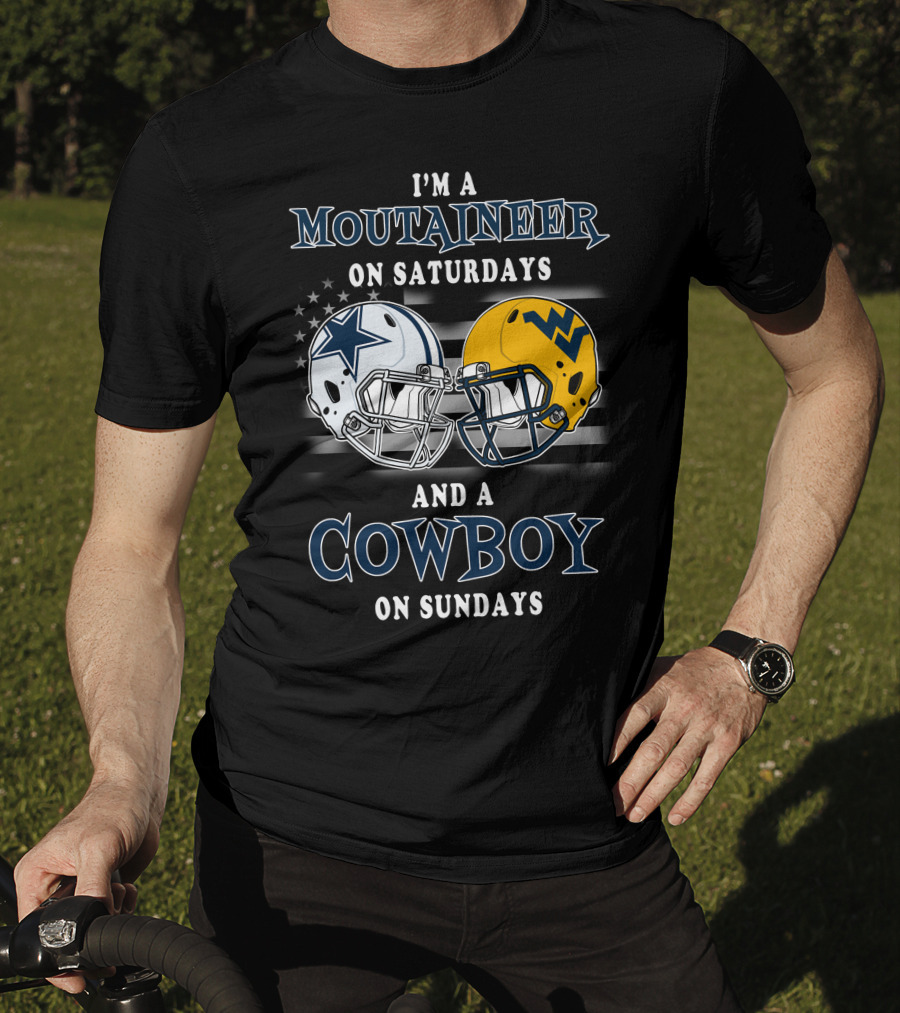 I'm A Mountaineer On Saturdays And A Cowboy On Sundays Football Helmets T-Shirt