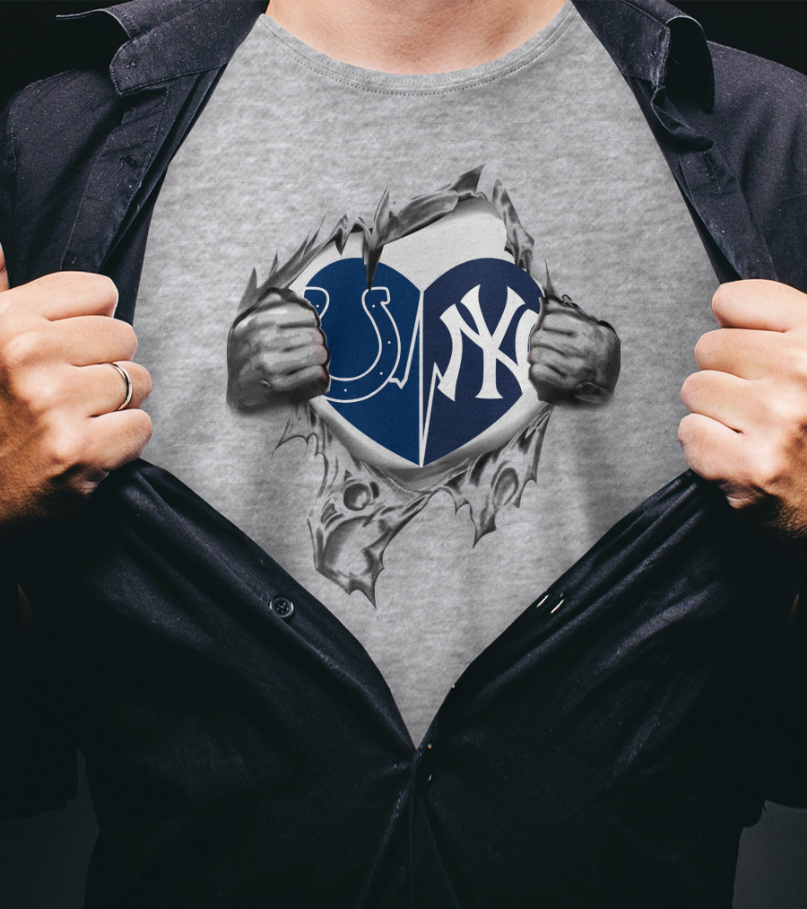 Colts Yankees Heart Split With Torn Chest T-Shirt