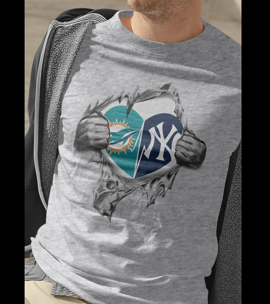 Miami Dolphins New York Yankees Fan Heart T-Shirt