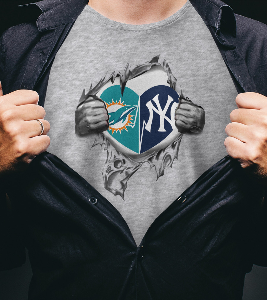 Miami Dolphins New York Yankees Fan Heart T-Shirt