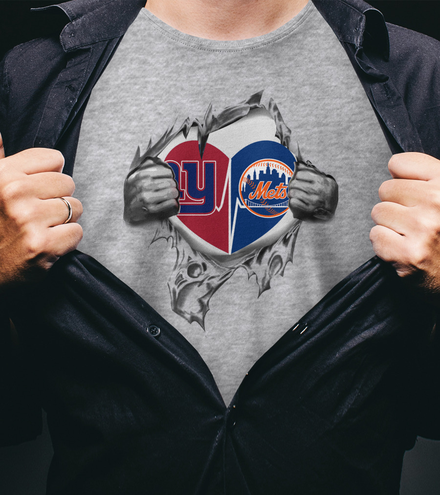 New York Giants Football And New York Mets Baseball Heart T-Shirt