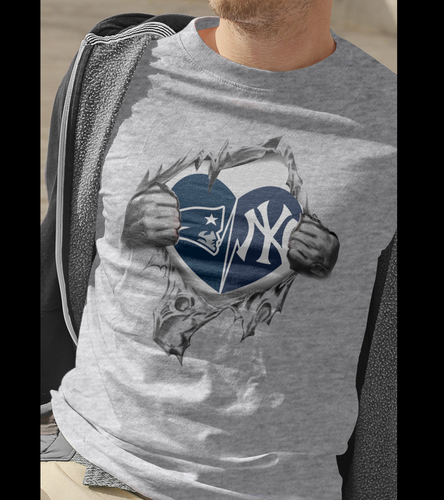 Patriots Yankees Heart Logo With Torn Metal Effect T-Shirt