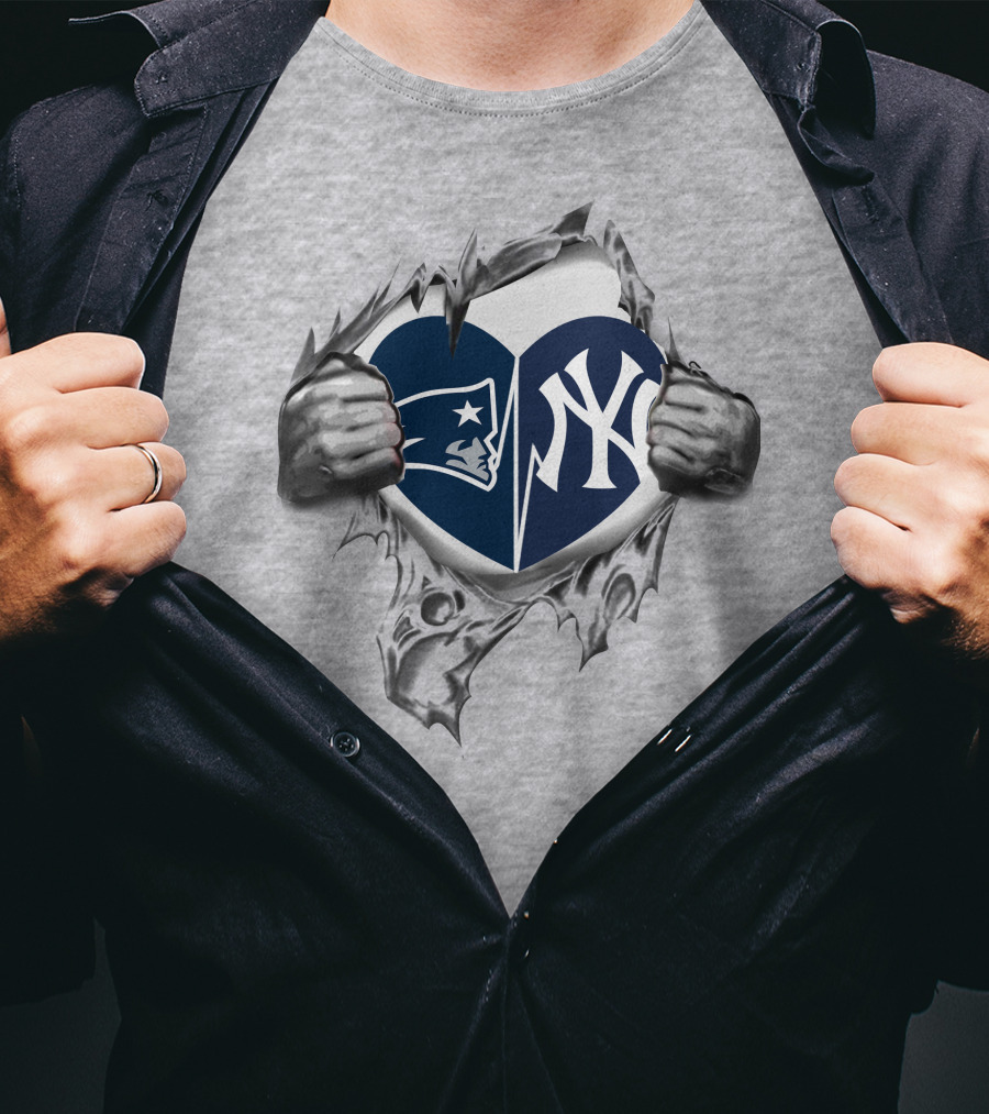 Patriots Yankees Heart Logo With Torn Metal Effect T-Shirt
