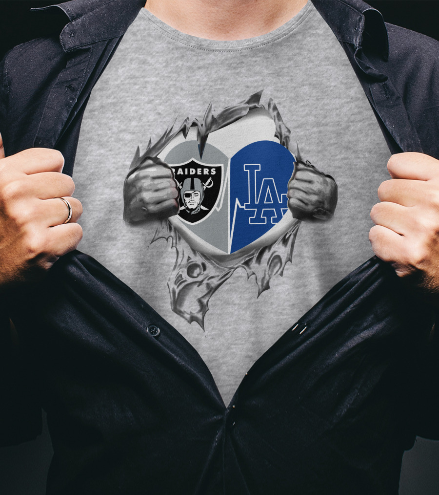 Raiders La Dodgers Heart Rip Combo T-Shirt