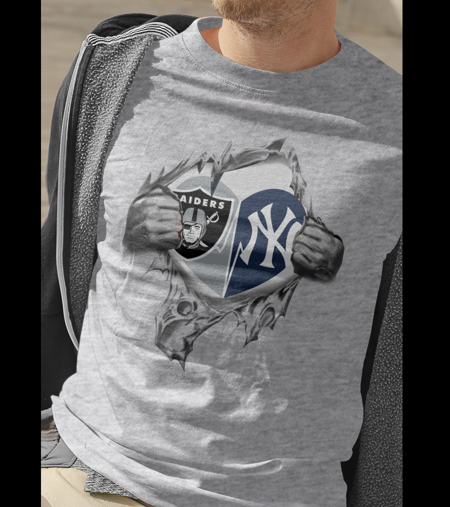 Raiders Yankees Logo Heart Tear T-Shirt
