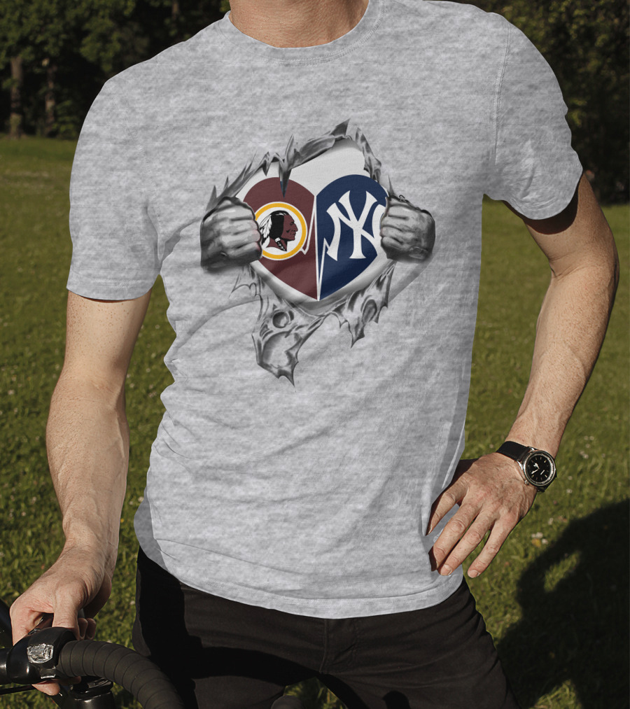 Washington Redskins And New York Yankees Heart T-Shirt