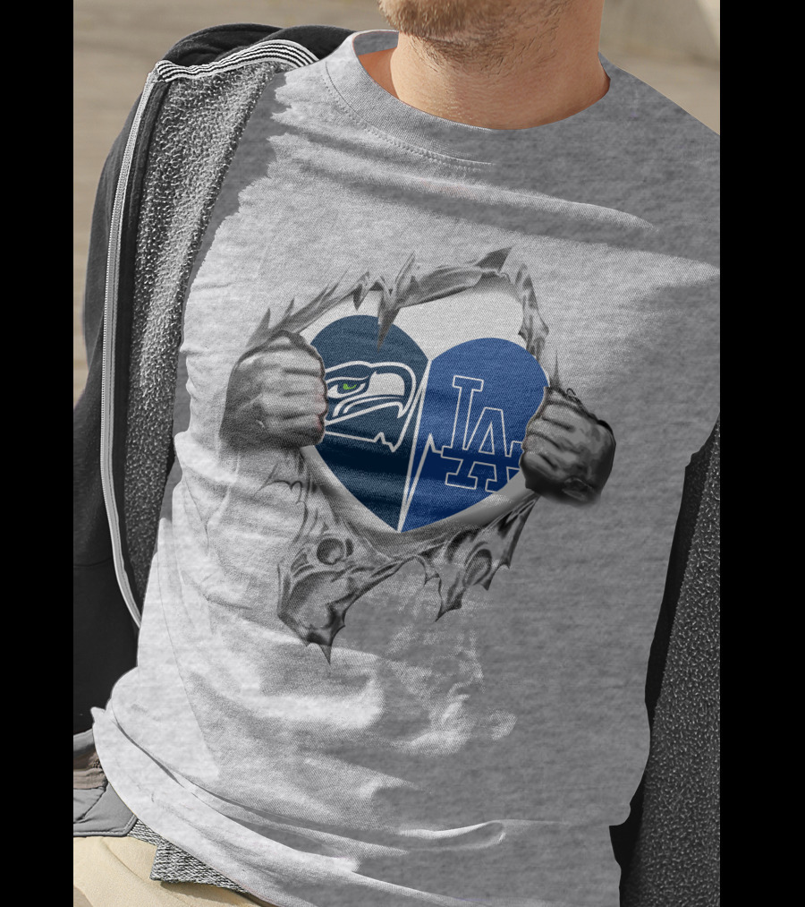 Seahawks LA Dodgers Heart Breakthrough Dual T-Shirt
