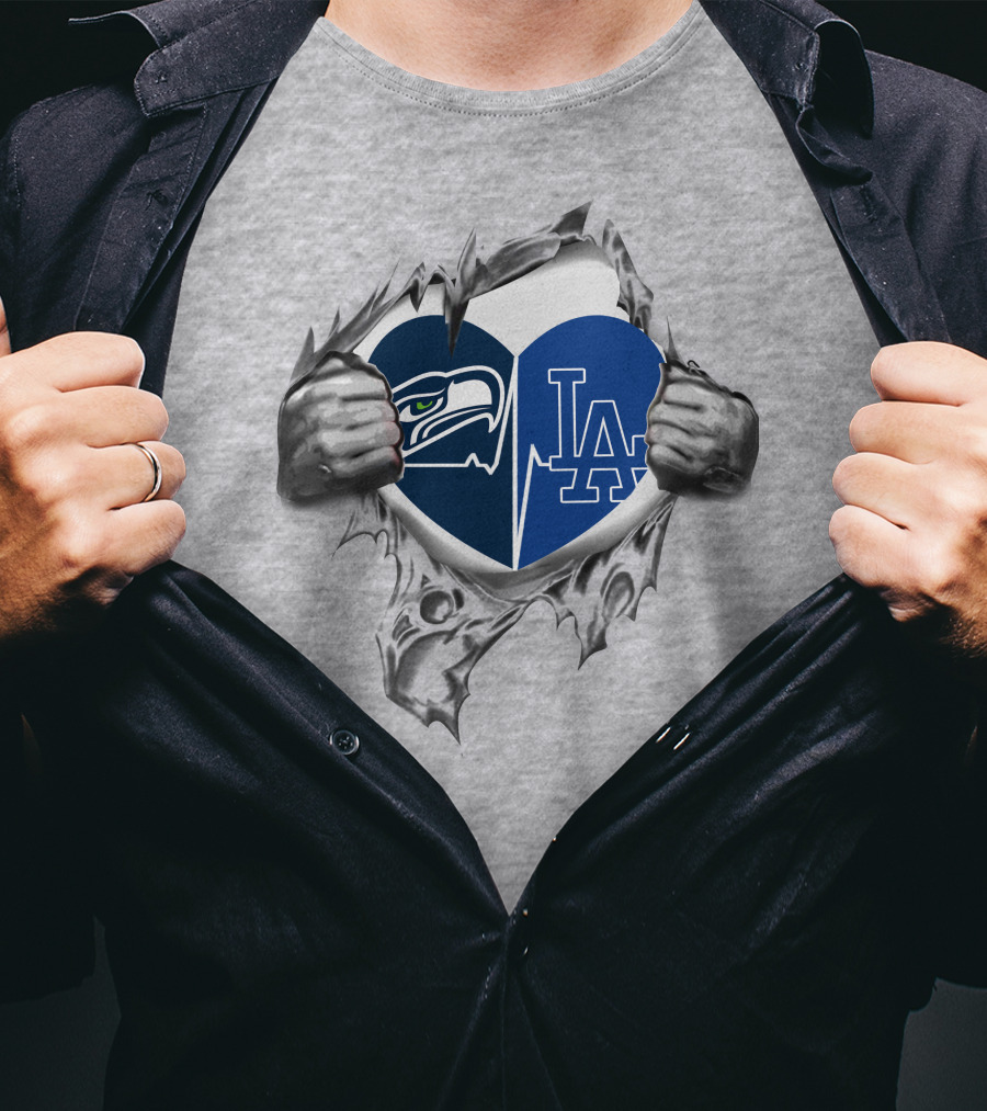 Seahawks LA Dodgers Heart Breakthrough Dual T-Shirt