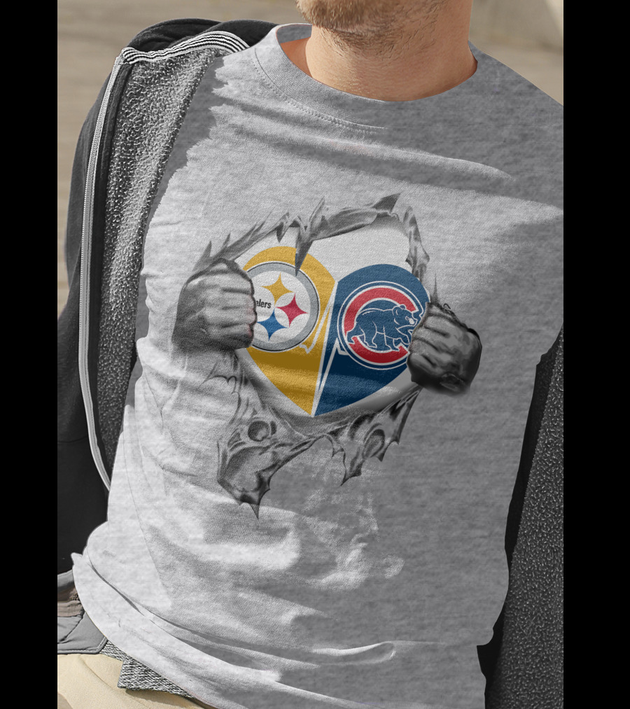 Steelers Cubs Heart Logo Tear T-Shirt