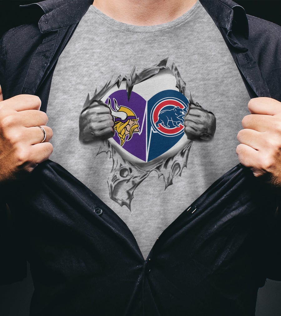 Minnesota Vikings Chicago Cubs Heart Logo Fusion T-Shirt