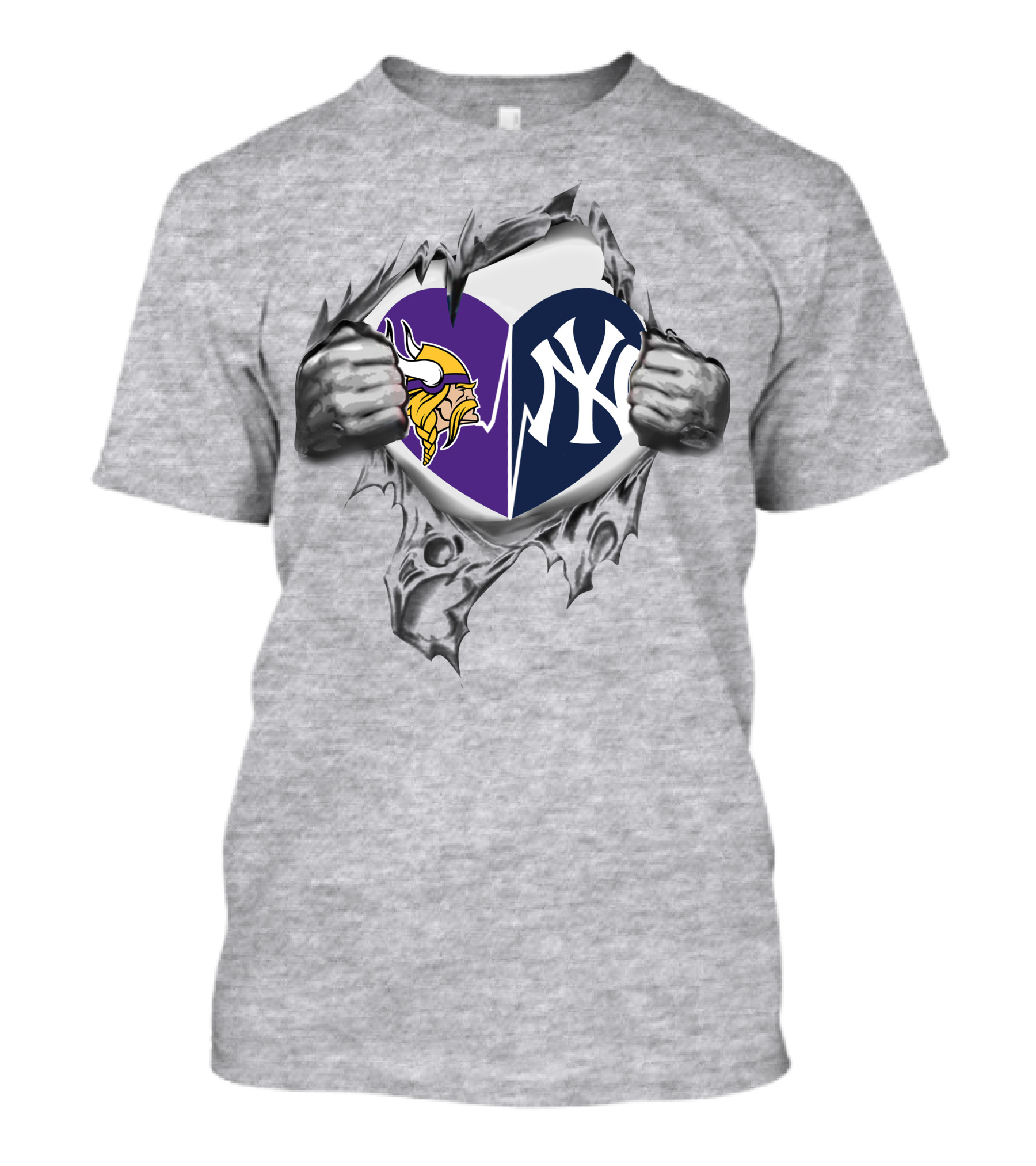 Vikings Yankees Heart Logo Torn Reveal T-Shirt