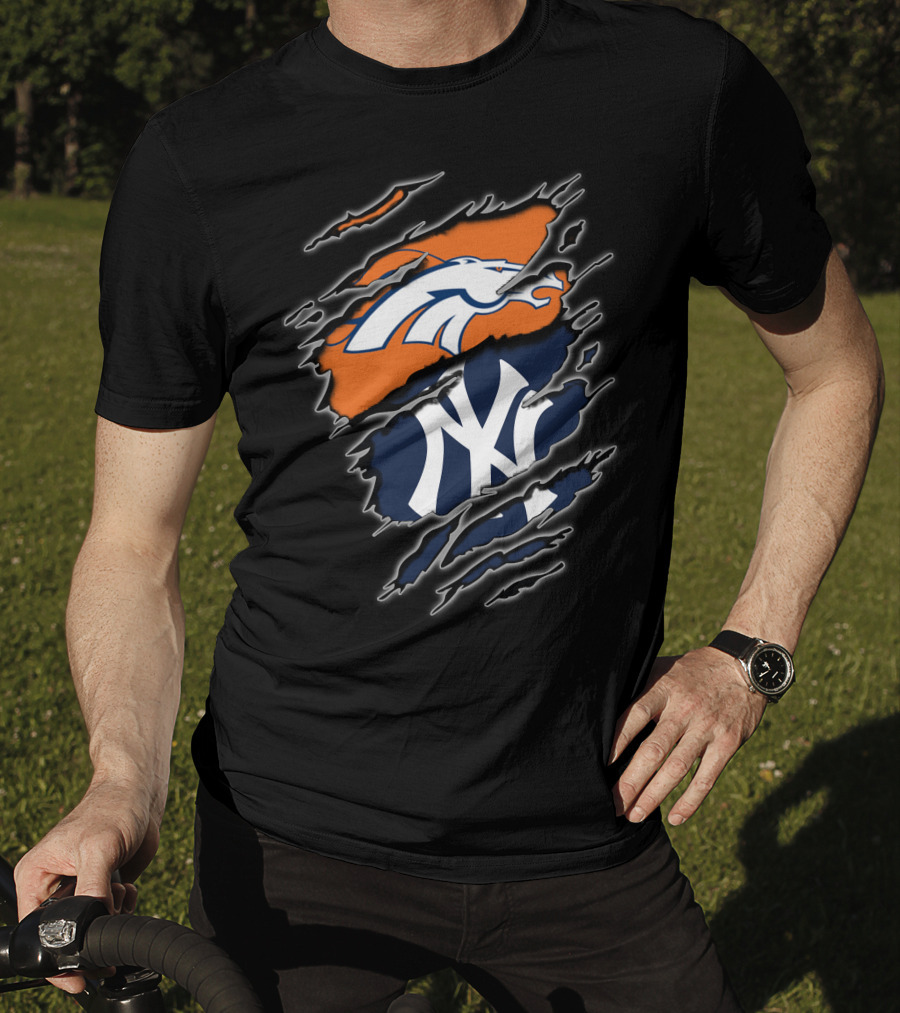 Broncos Yankees Dual Team Pride Fan Gear T-Shirt