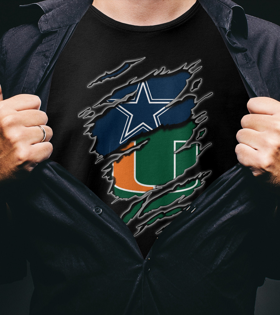 Dallas Cowboys Miami Hurricanes Logos Rip Through T-Shirt