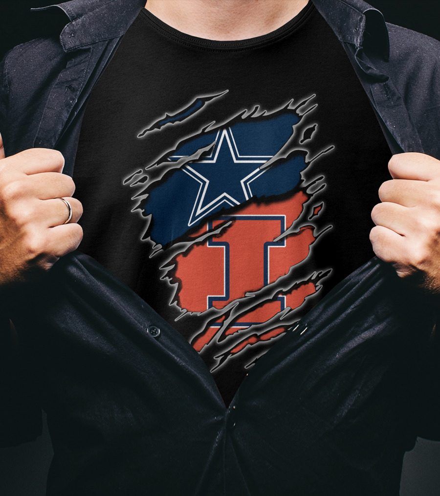 Dallas Cowboys And Illinois Fighting Illini Logo Mashup T-Shirt