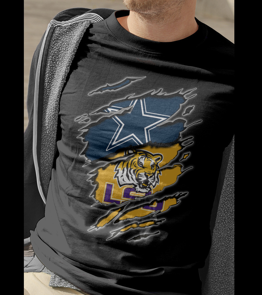 Cowboys Star And Lsu Tiger Claw Marks T-Shirt
