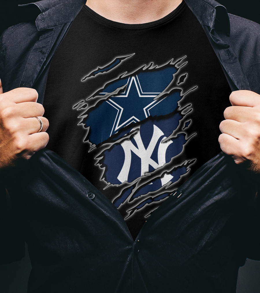 Dallas Cowboys New York Yankees Logos Fusion T-Shirt