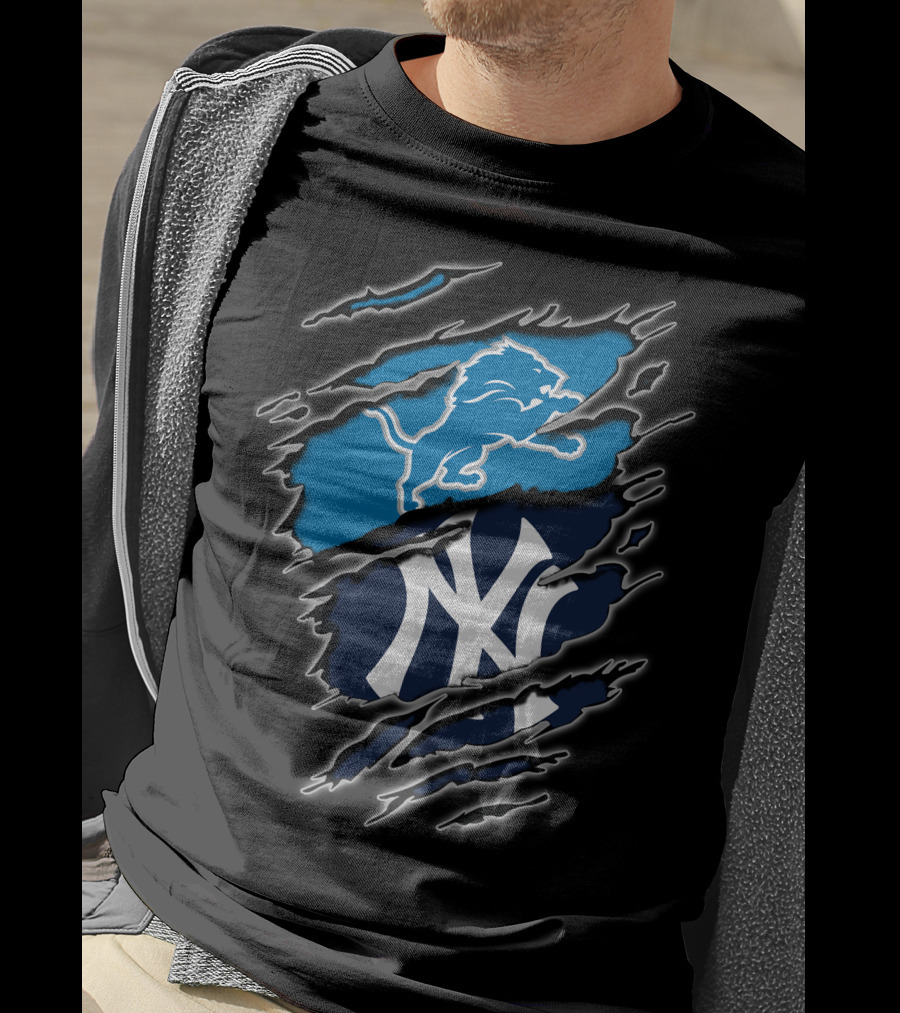Detroit Lions New York Yankees Fan Merge T-Shirt