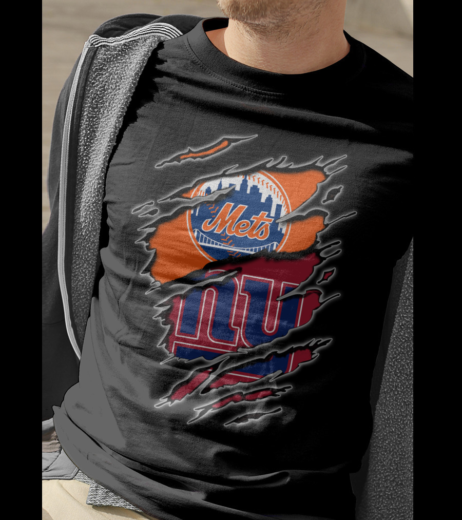 Mets Giants Logo Combo Tear Effect T-Shirt